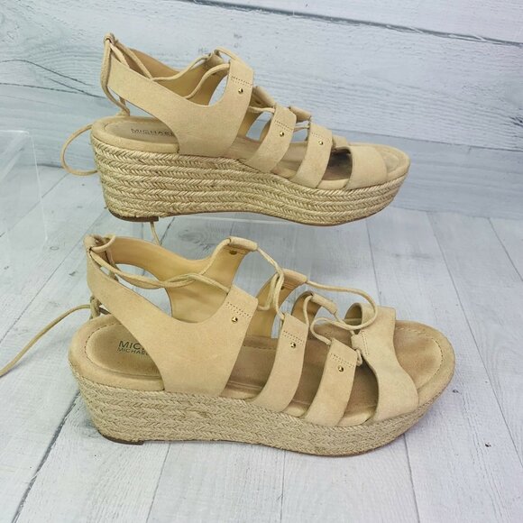 Michael Michael Kors Womens ST16A Beige Lace Up  Wedge Heels Sandals Sz 8.5 M - Picture 7 of 9
